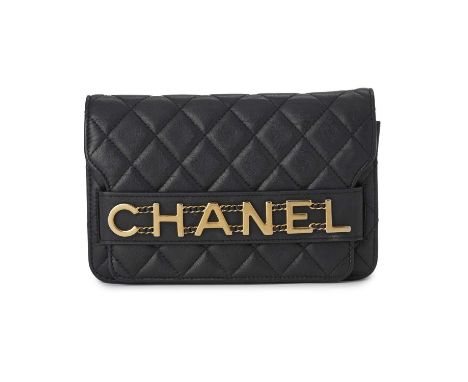 Chanel, an Enchained Wallet On Chain handbag, crafted from black calfskin quilted leather, featuring gold-tone hardware to in