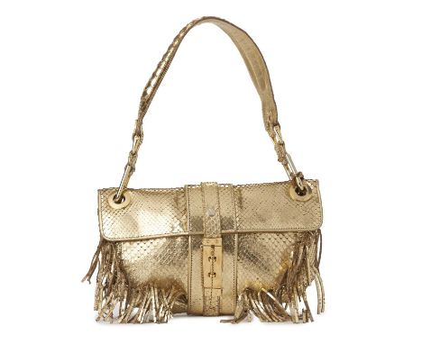 Lanvin, a gold python skin fringed handbag, from the Summer 2005 collection, featuring gold-tone hardware, fringe trim detail