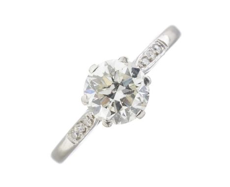 An Art Deco platinum transitional-cut diamond single-stone ring, with diamond shoulders, principal diamond estimated weight 1