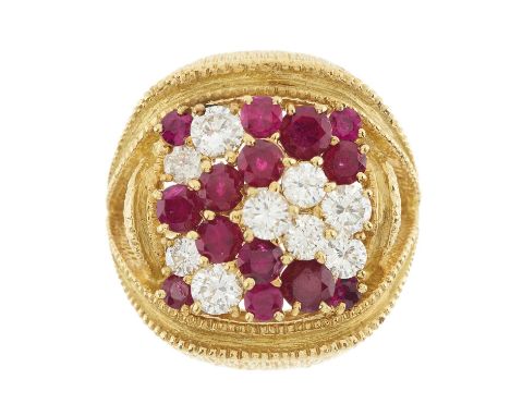 Vacheron Constantin, a mid 20th century 18ct gold ruby and brilliant-cut diamond dress ring, maker's marks for Vacheron Const