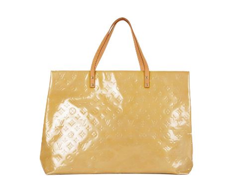 Louis Vuitton, a monogram vernis Reade GM handbag, featuring a yellow monogram embossed patent leather exterior, with dual fl