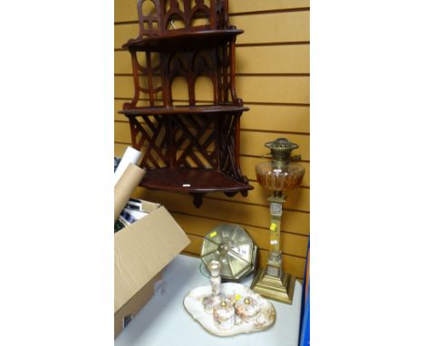 ASSORTED ITEMS including wall shelf, oil lamp and Doulton dressing table set