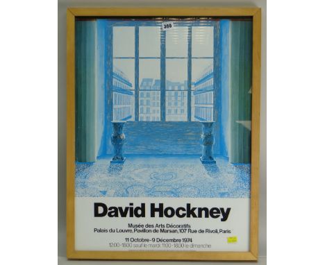 DAVID HOCKNEY POSTER colour printed for exhibition dated 11th October - 9th December 1974, Le Louvre, 65 x 49cms