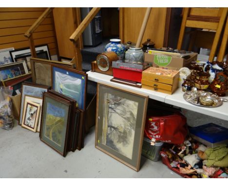 ASSORTED  ITEMS to including watercolours, pictures, pottery, clock, toys, books and LP records Being sold on behalf of our 2