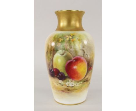 ROYAL WORCESTER VASE HAND PAINTED WITH FRUIT signed Ricketts, printed mark to base, shape number 2226.14cms tall