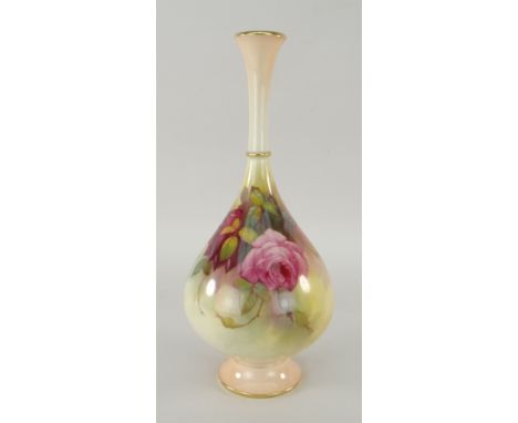 ROYAL WORCESTER NARROW NECKED BOTTLE VASE hand painted with flowers by Walter Sedgley, signed 'Sedgley', printed puce marks t