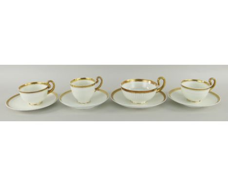 SWANSEA PORCELAIN TEAWARE comprising four French fluted and gilt cups and saucers comprising breakfast cup, two tea cups and 