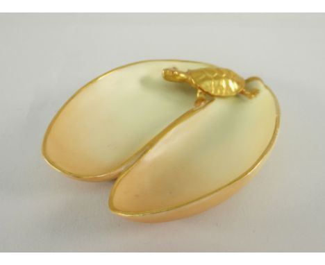 ROYAL WORCESTER TWO SECTION PIN DISH MODELLED AS A TURTLE ON LILY PAD, shape number 928, year cypher 1904.There is lots of gi