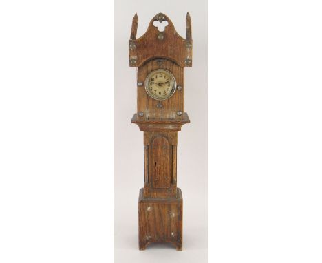 MINIATURE OAK LONGCASE CLOCK, 44cms high
