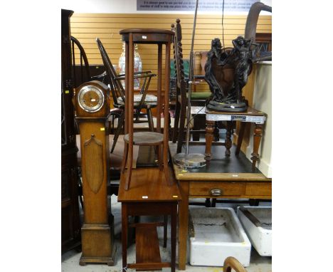 ASSORTED FURNITURE &amp; FURNISHINGS including 1930's dwarf longcase clock, fern stand, occasional table, retro chrome lamp, 