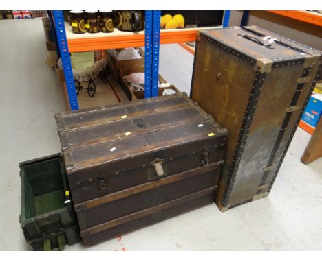 WOOD BOUND BLANKET CHEST, TRUNK &amp; AMMUNITION BOX 