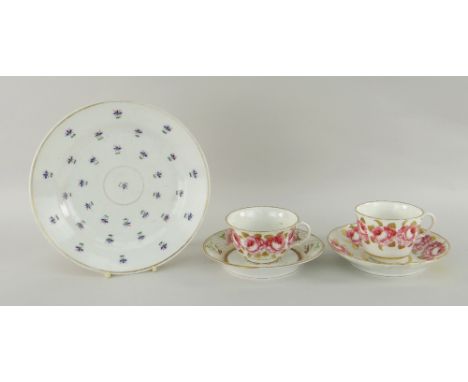 SWANSEA PORCELAIN ITEMS comprising 'Trident Cornflower' pattern plate, a 'Wild Rose & Trelis' cabinet cup stand (Lesley Josep