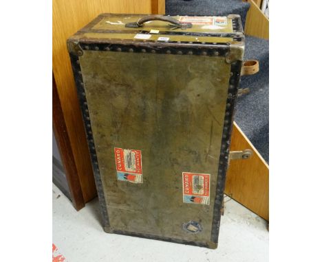 VINTAGE TRAVELLING TRUNK complete with Cunard Liner labels, metal clasps