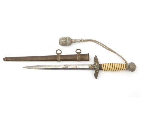 A German Second World War Luftwaffe officer's dagger, the 25cms double-edged blade on hilt with eagle cross guard, wire bound