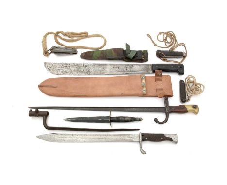 A Gras rifle bayonet, model 1874, the 51cms single edged blade dated 1877, no scabbard; a German Mauser bayonet, model 98/05,