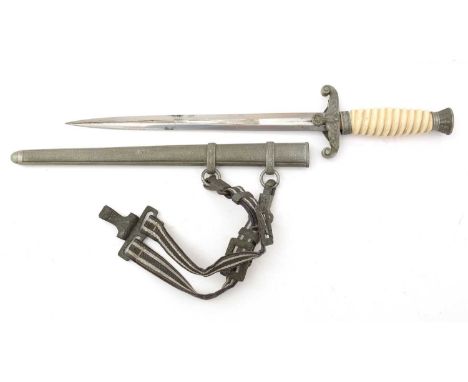 A German Second World War Army Officer's dress dagger, the 25cms double-edged blade on hilt with eagle cross guard, ivorine g