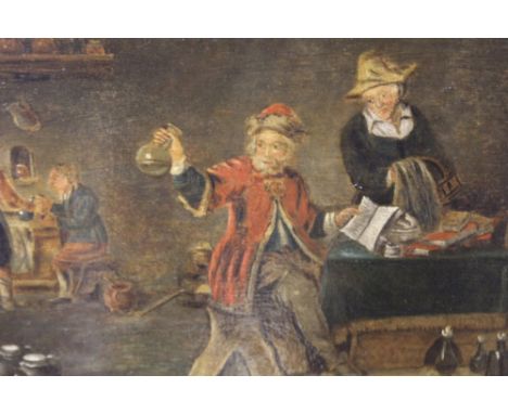 AN OLD MASTER OIL OIL ON PANEL INTERIOR SCENE AFTER TENIERS