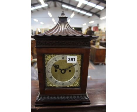 AN 18TH.C.MAHOGANY BRACKET CLOCK IN A CHIPPENDALE STYLE PAGODA CASE, THE MOVEMENT SIGNED J ARCHANBO, LEICESTER FIELDS, LONDON