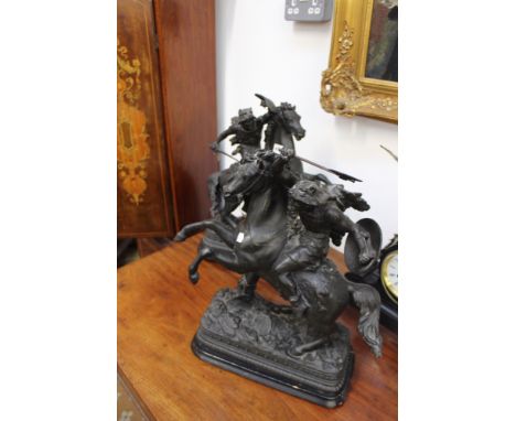 A PAIR OF SPELTER FIGURES, WARRIORS ON HORSEBACK