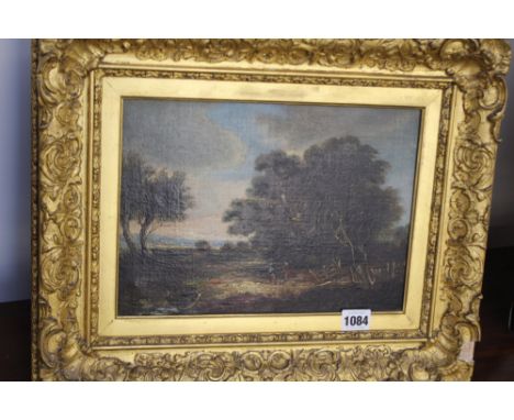 AN EARLY NORWICH SCHOOL OIL ON CANVAS LANDSCAPE WITH FIGURES