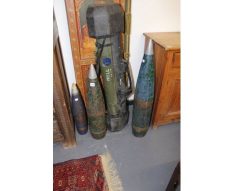 A COLLECTION OF VINTAGE MILITARY HEAVY ARTILLERY PROJECTILES
