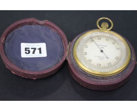 A LARGE EDWARDIAN GILT BRASS CASED POCKET BAROMETER BY E R WATTS &amp; SON, LONDON