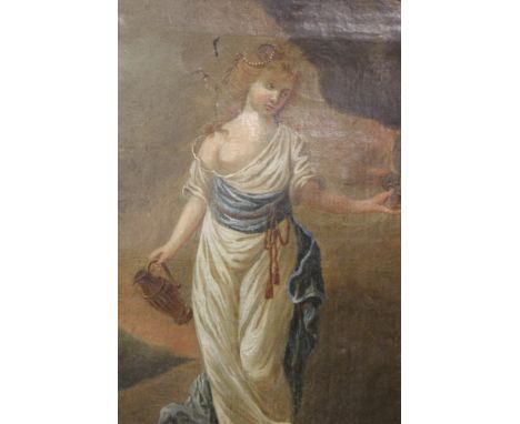 AN EARLY OLD MASTER OIL ON CANVAS DEPICTING CLASSICAL MAIDEN AND EAGLE