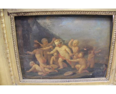 AN OLD MASTER OIL ON PANEL PUTTI AT PLAY