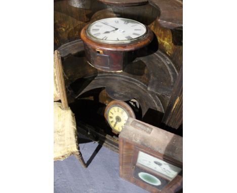 A VICTORIAN FUSEE WALL CLOCK, A POSTMAN'S ALARM CLOCK AND AN OGEE WALL CLOCK