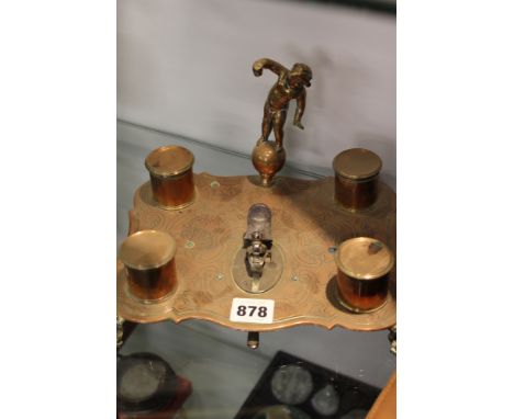 A 19TH.C.COPPER DESK STAND WITH UNUSUAL LIFT TOP TINDER LIGHT MECHANISM