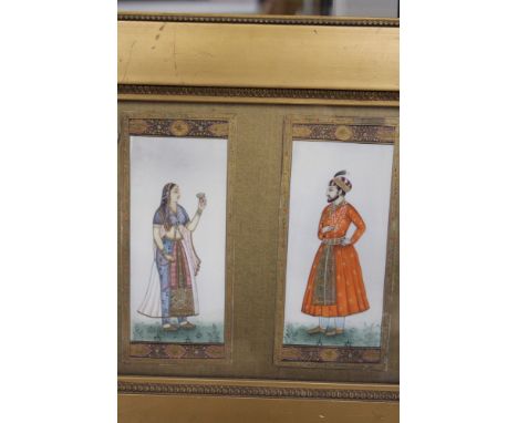 TWO INDO PERSIAN WATERCOLOURS OF NOBLE FIGURES, FRAMED AS ONE