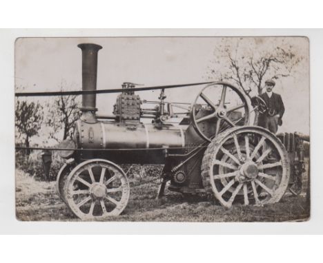 Postcard, RP showing Farm Steam Traction Engine with driver, unidentified location (unused, sl grubby) (1)