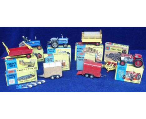 Corgi Toys Farm Vehicles, 67 Ford 5000 Super Major Tractor, 54 Fordson Power Major With Half Tracks, 102 Rice's Pony Trailer 