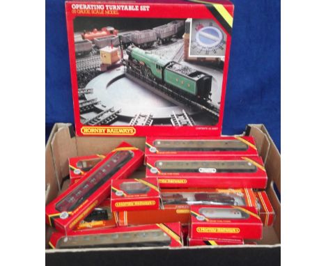 Model Railways, collection of Hornby 00  gauge Locomotives, Coaches, Rolling Stock etc, also a boxed turntable set, Town Stat