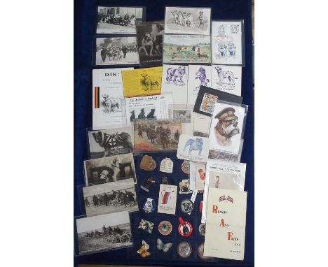Military, World War 1 Charities selection inc 21 different street badges for War Horses, Animals & Comforts, Leaflet on Dik (