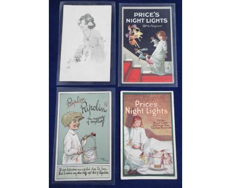 Postcards, Advertising, a selection of 4 cards inc unsigned R Kirchner advert for SP goods, sold with 3 poster style ads for 