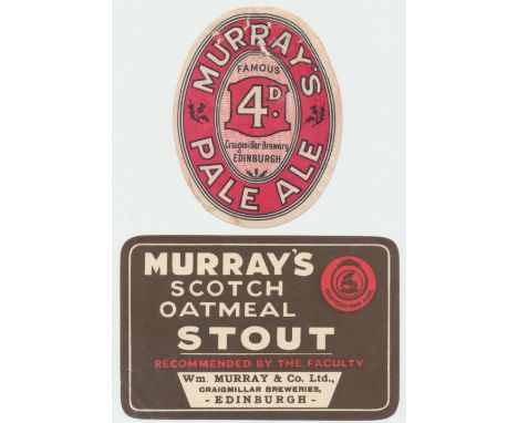 Beer labels, Wm Murray & Co Ltd, Edinburgh, Scotch Oatmeal Stout, (horizontal rect) (sl corner cr o/w gd) & Pale Ale, (v.o) (