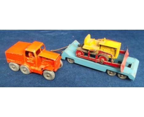 A Moko Lesney Large Scale 'British Road Services' Prime Mover, orange body, blue trailer, yellow/red Bulldozer, grey metal wh