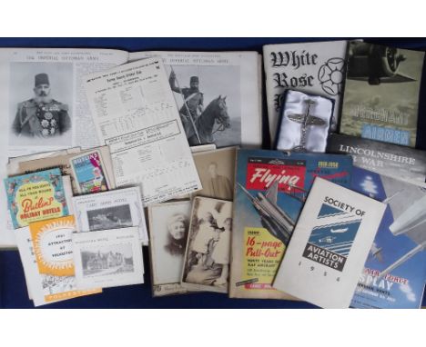 Ephemera, a mixed selection, various ages inc Greetings cards, Military booklets, Cat prints, a packet of photographs inc cab