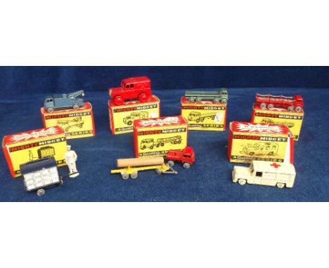 Benbros Mighty Midget Series, No.36 Royal Mail Land Rover, No.33 Breakdown Lorry, No.28 Chain Lorry, No.20 Flat Truck, No.8 F