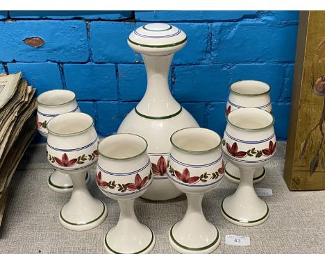 A Eden Pottery of Rye Sussex decanter and six goblet set 