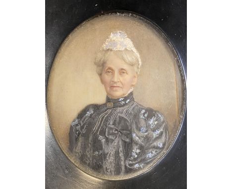 A Victorian hand painted portrait in ebonised frame (frame h11cm) 