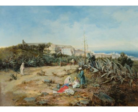 MANUEL MUÑOZ Y OTERO (Jerez de la frontera, c. 1850)."View of Tangier", 1877.Oil on canvas.Preserves period frame with faults