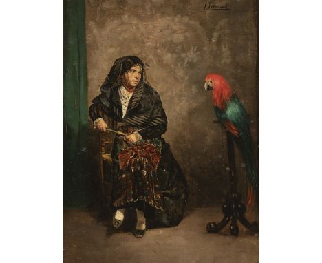 ALEJANDRO FERRANT Y FISCHERMANS (Madrid, 1843 - 1917)."Young man with parrot", 1854.Oil on canvas.Presents period frame.Signe