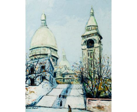 ELISÉE MACLET (Lyons-en-Santerre, 1881 - Paris 1962)."View of the snowy Sacré Coeur Basilica".Oil on cardboard.Signed in the 