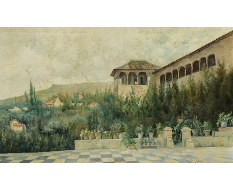Spanish school of the late nineteenth century. Circle of MANUEL GARCÍA RODRÍGUEZ (Seville, 1863 - 1925)."View of the Alhambra