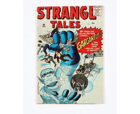 Strange Tales 80 (1961). Cents copy, light arrival stamp to cover. 2 ins light orange narrow paint stain to all lower page ed