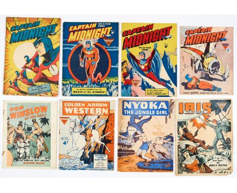 L Miller photogravure pilot issues (1946-51). Captain Midnight 10-13, Don Winslow n.n., Golden Arrow 6, Ibis 5, Nyoka n.n. [g