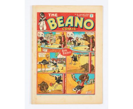 Beano 18 (1938). Bright cover colours with back page foxing by spine. Cream/light tan pages [fn]