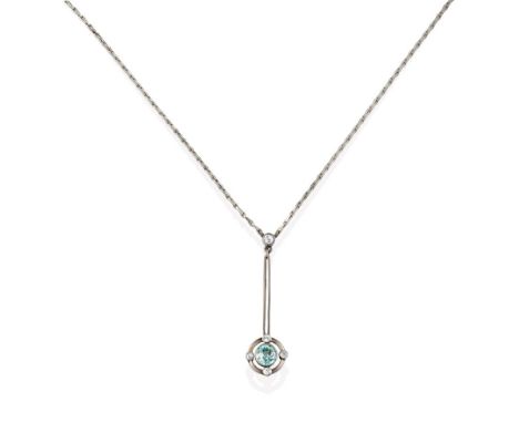A Blue Topaz and Diamond Necklace, the round cut blue topaz to a spaced border with four old cut diamond points, to a knife e